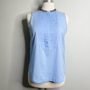J. CREW Chambray Crystal Embellished Sleeveless Button Down Shirt Top